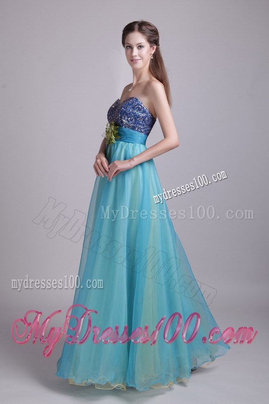 Baby Blue Princess Sweetheart Floor-length Flowers Graduation Dresses