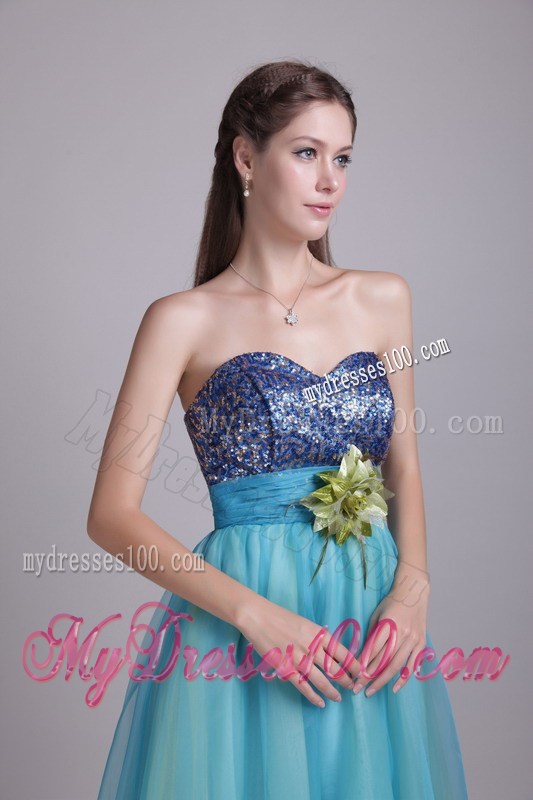 Baby Blue Princess Sweetheart Floor-length Flowers Graduation Dresses