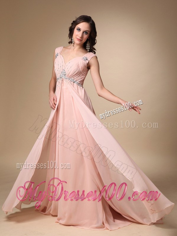 Baby Pink Empire Straps Court Train Graduation Dresses with Beading