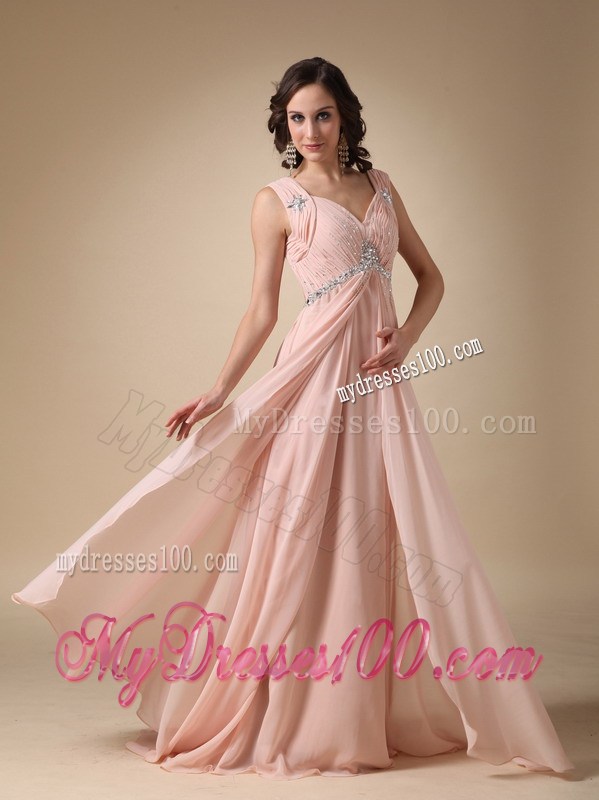 Baby Pink Empire Straps Court Train Graduation Dresses with Beading