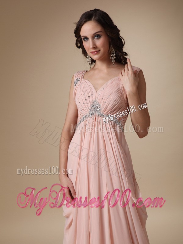 Baby Pink Empire Straps Court Train Graduation Dresses with Beading