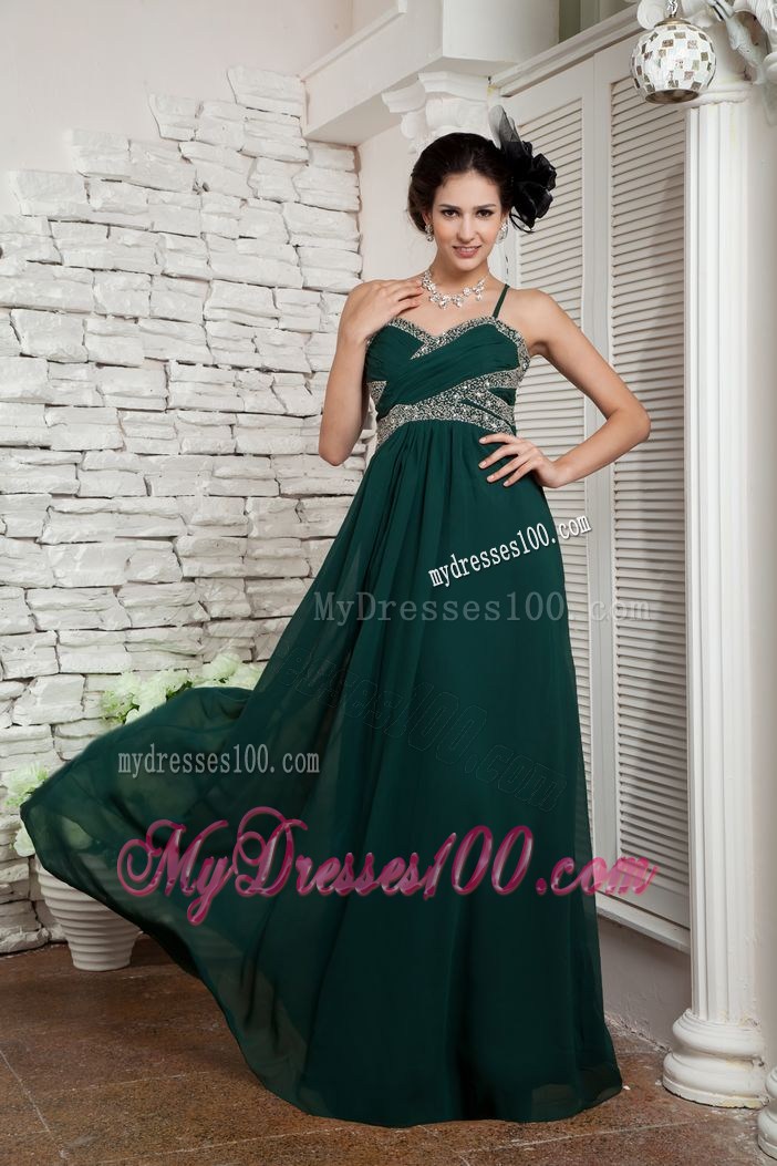 2013 Dark Green Graduation Dresses with Beading Spaghetti Straps