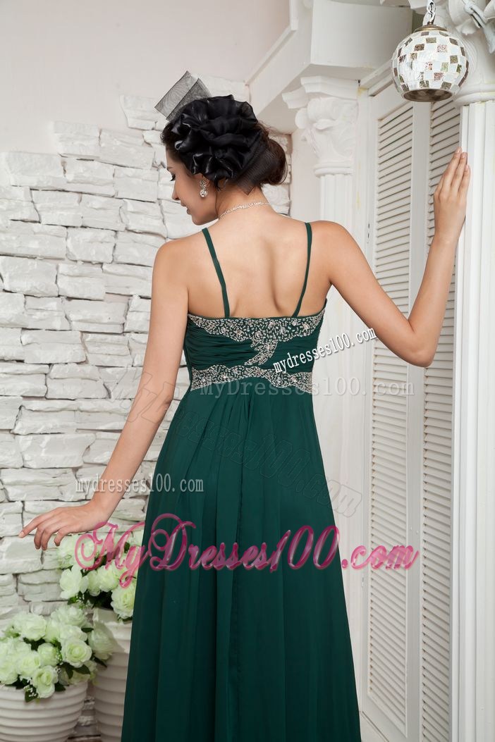 2013 Dark Green Graduation Dresses with Beading Spaghetti Straps