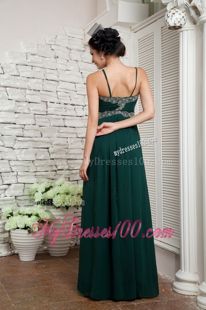 2013 Dark Green Graduation Dresses with Beading Spaghetti Straps