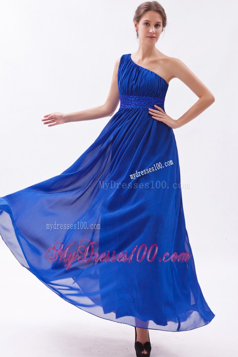 Royal Blue Beaded Graduation Dresses Empire One Shoulder