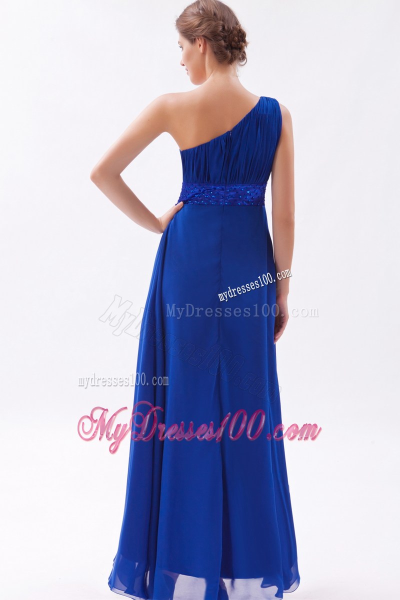 Royal Blue Beaded Graduation Dresses Empire One Shoulder
