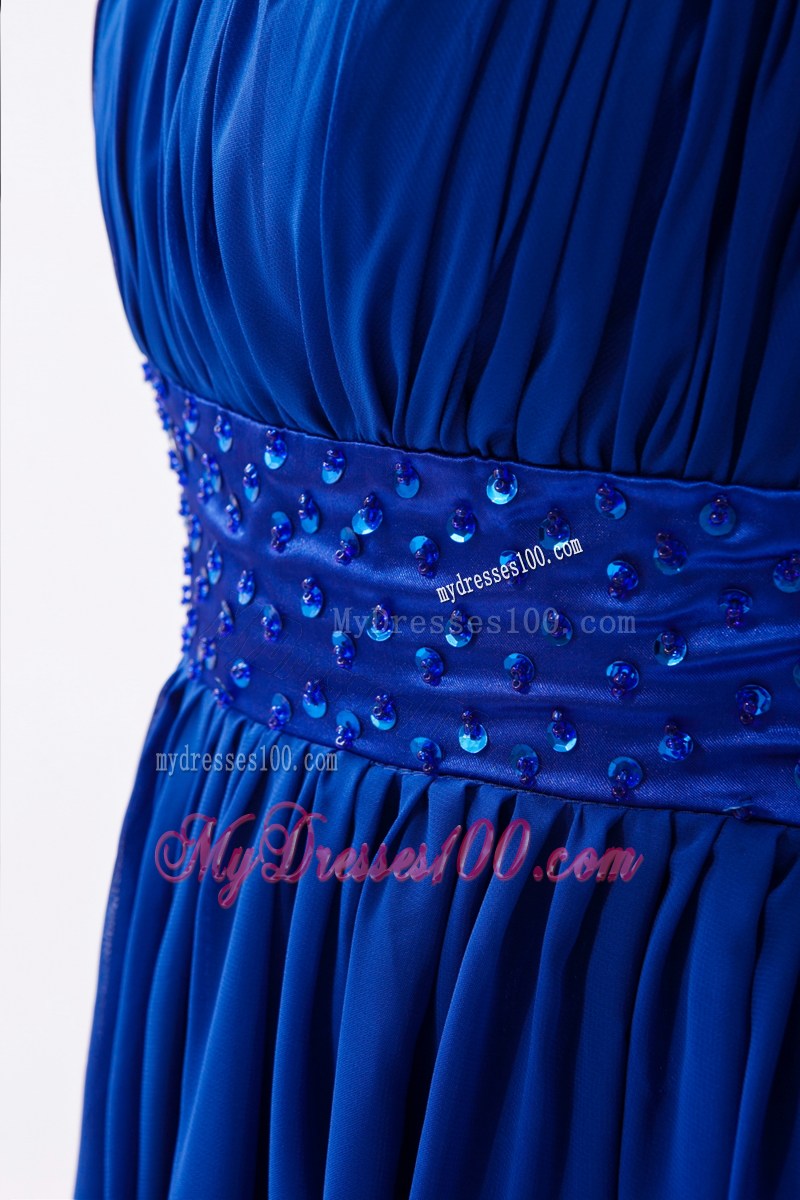 Royal Blue Beaded Graduation Dresses Empire One Shoulder