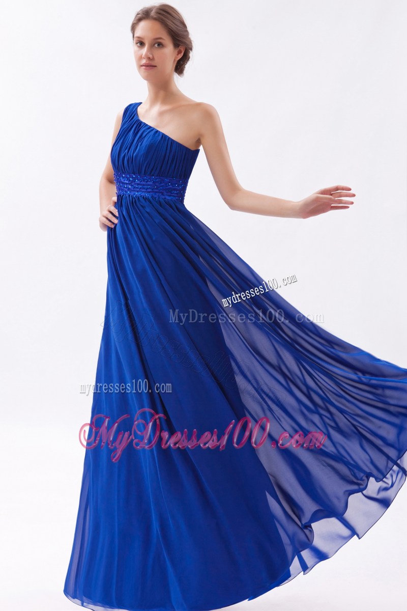 Royal Blue Beaded Graduation Dresses Empire One Shoulder