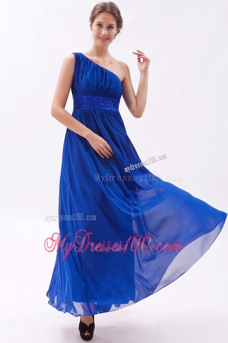 Royal Blue Beaded Graduation Dresses Empire One Shoulder