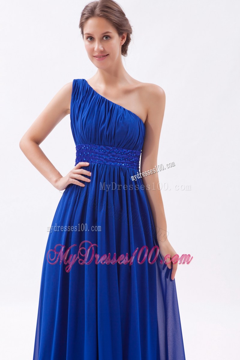 Royal Blue Beaded Graduation Dresses Empire One Shoulder