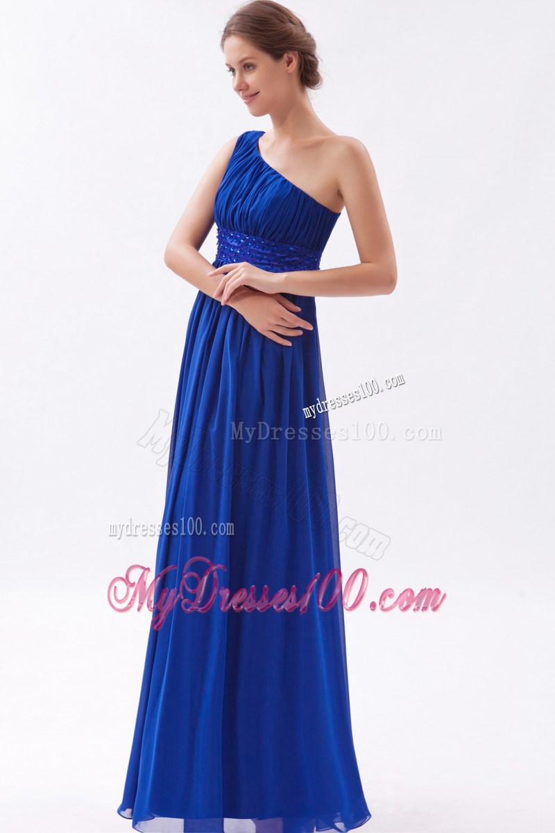 Royal Blue Beaded Graduation Dresses Empire One Shoulder