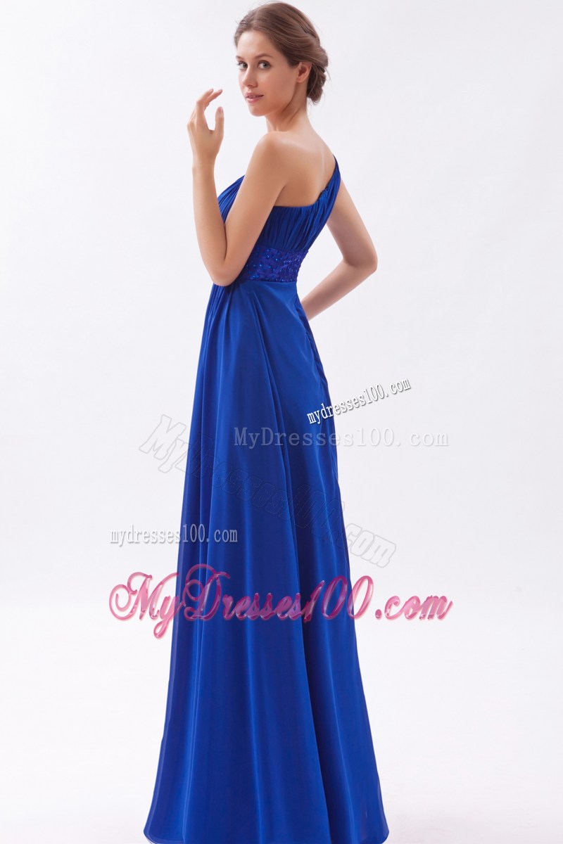 Royal Blue Beaded Graduation Dresses Empire One Shoulder