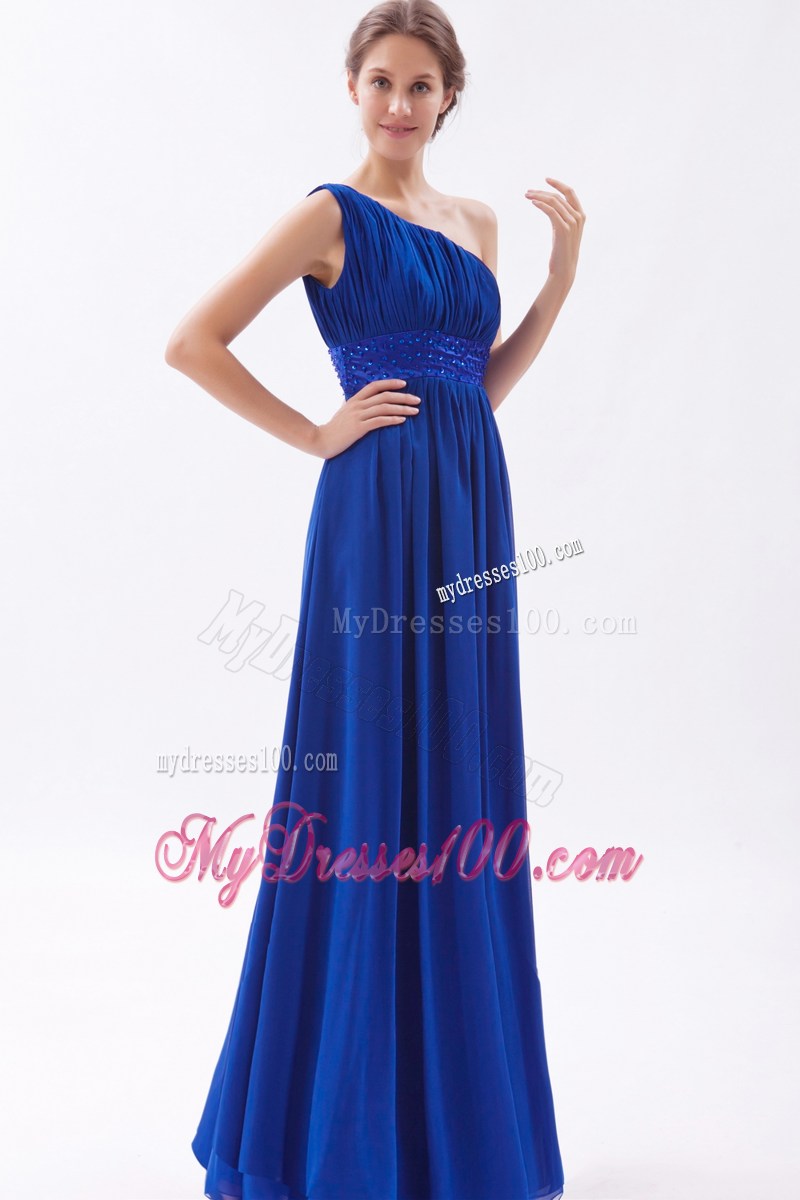 Royal Blue Beaded Graduation Dresses Empire One Shoulder