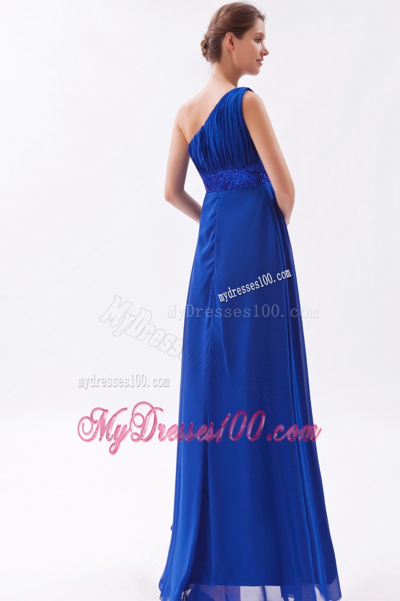 Royal Blue Beaded Graduation Dresses Empire One Shoulder