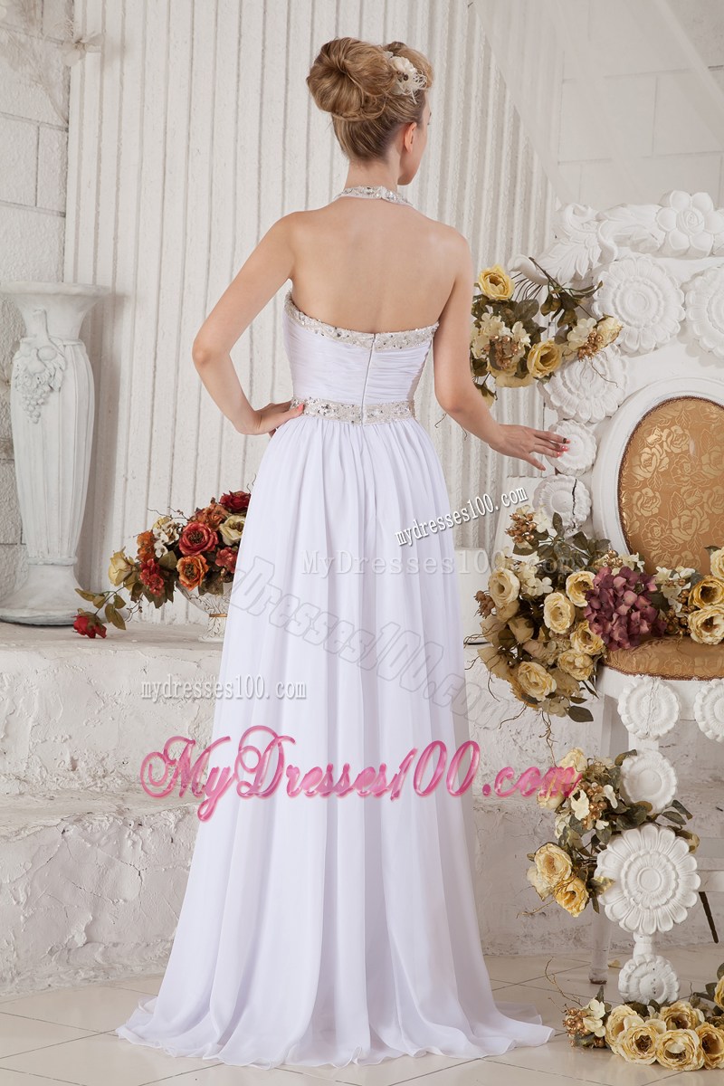 2013 Unique White Halter Top Graduation Dress with Beading