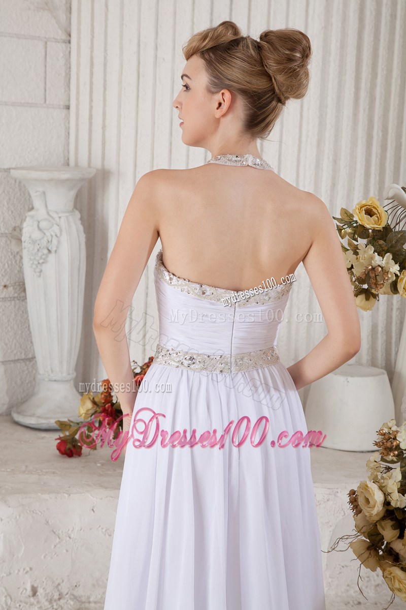 2013 Unique White Halter Top Graduation Dress with Beading