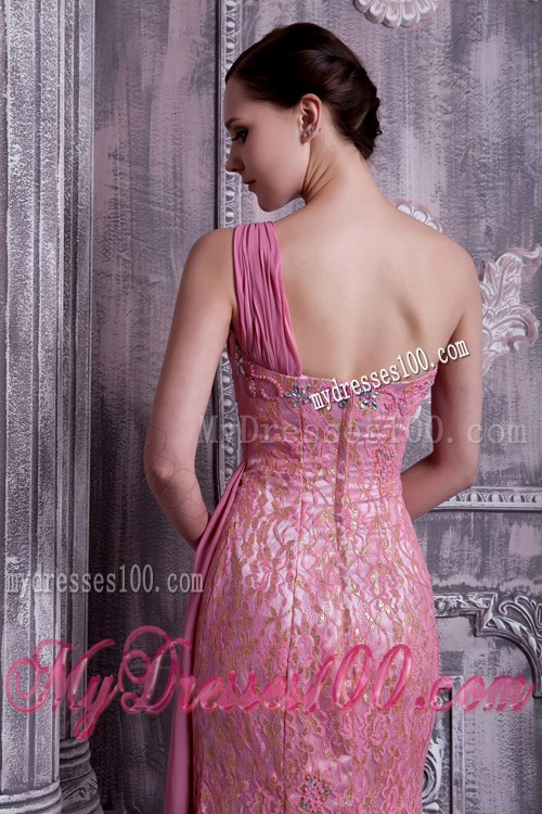 Exclusive Rose Pink Column Beaded Graduation Dress One Shoulder