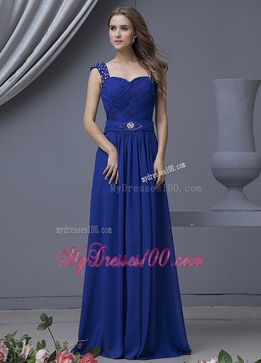 Beading Decorate Bodice Straps Royal Blue 2013 Prom Graduation Dress