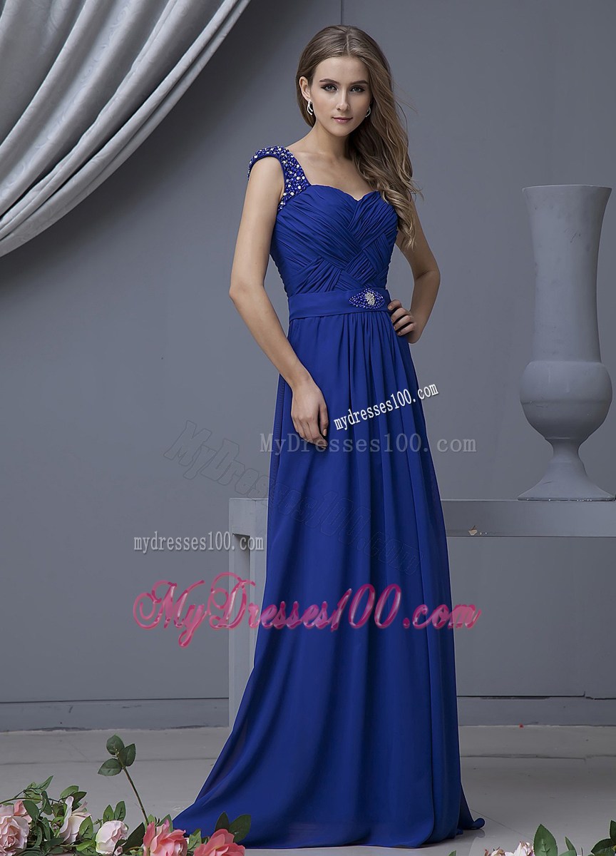 Beading Decorate Bodice Straps Royal Blue 2013 Prom Graduation Dress