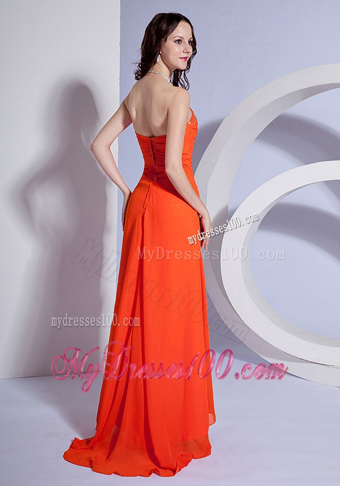 Beading Sweetheart High Slit Orange Red 2013 Graduation Dress