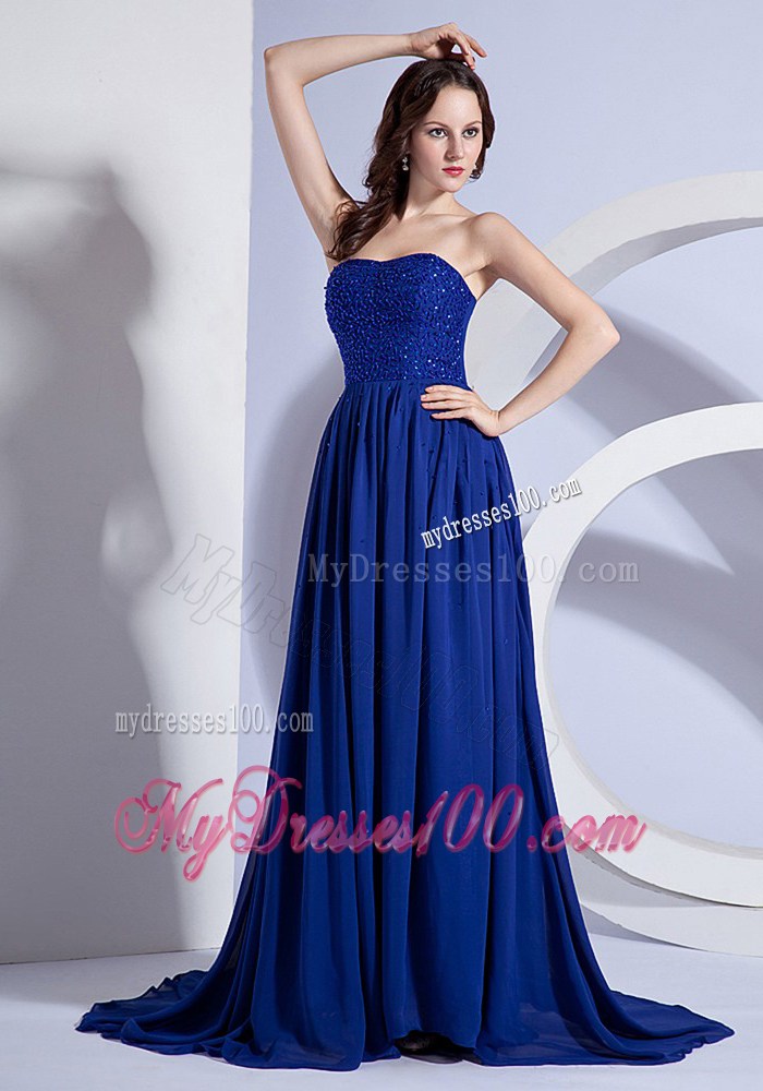 Beaded Royal Blue Brush Train 2013 Graduation Dresses for Cheap