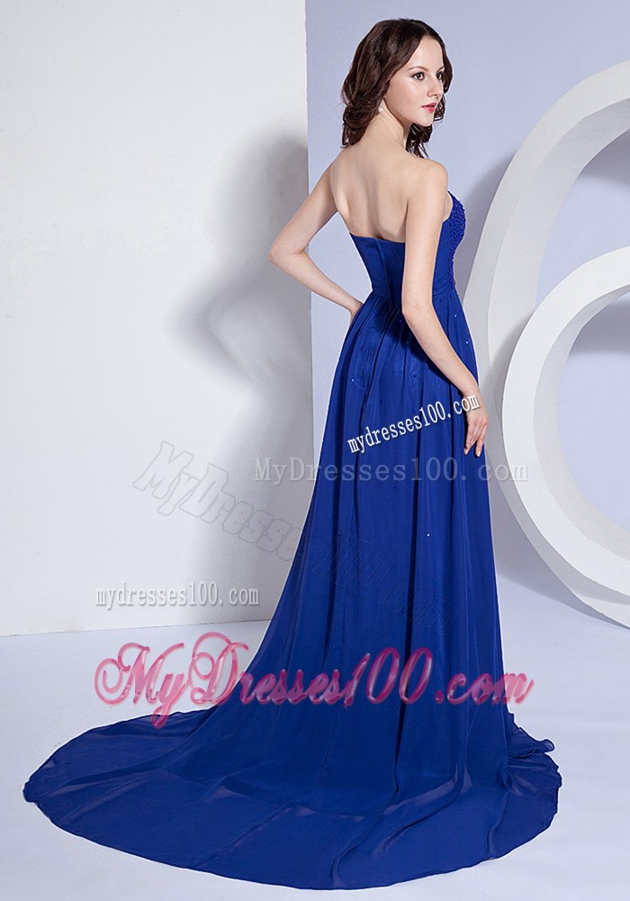 Beaded Royal Blue Brush Train 2013 Graduation Dresses for Cheap