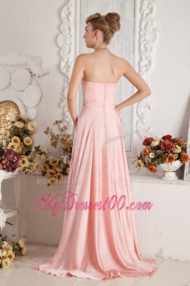 Baby Pink Empire Sweetheart Beaded Graduation Dress with High Slit