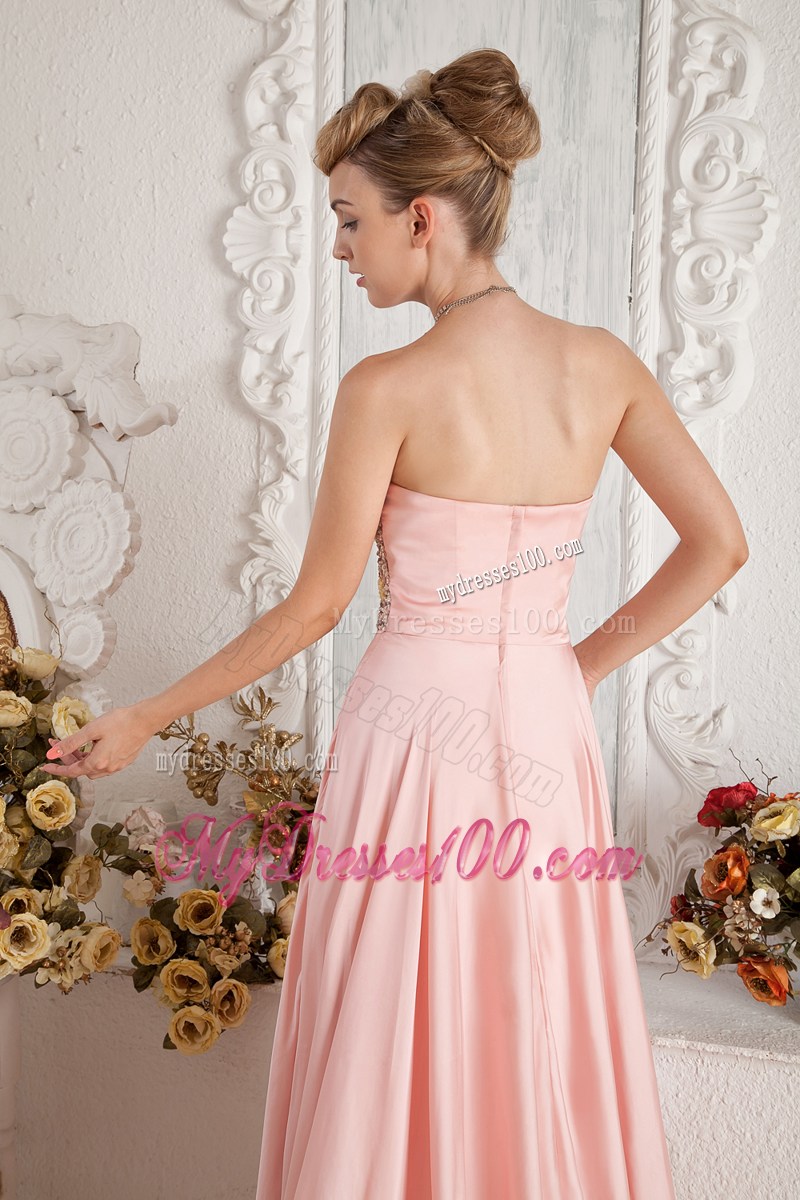 Baby Pink Empire Sweetheart Beaded Graduation Dress with High Slit