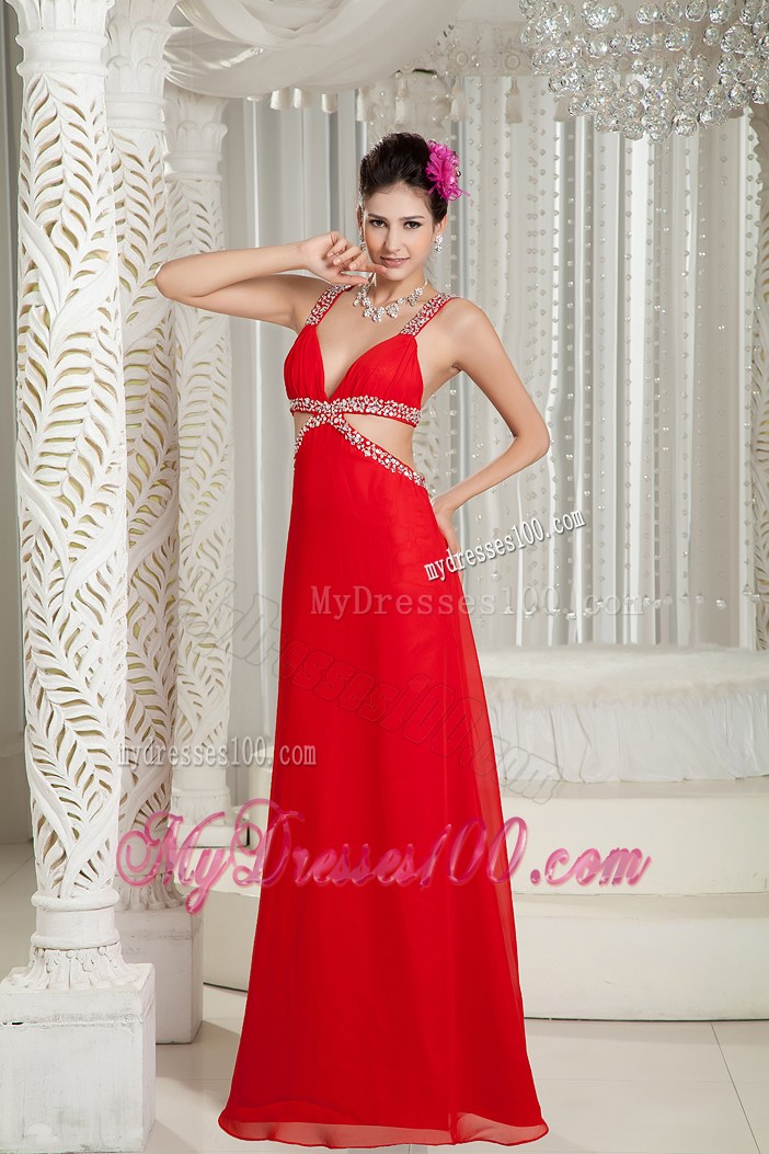 2013 New Red Empire Straps Graduation Dress with Beading