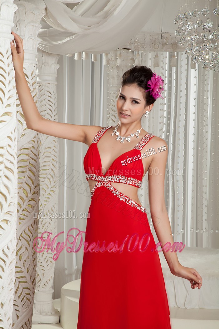 2013 New Red Empire Straps Graduation Dress with Beading