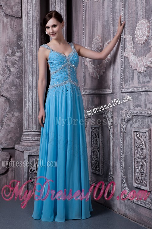 Discount Aqua Blue Graduation Dress with Beading Empire Straps