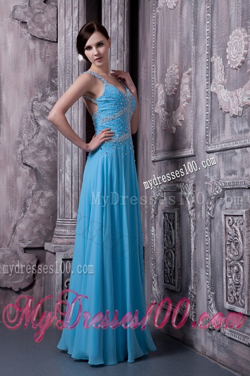 Discount Aqua Blue Graduation Dress with Beading Empire Straps