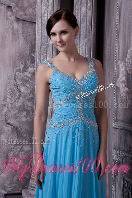 Discount Aqua Blue Graduation Dress with Beading Empire Straps