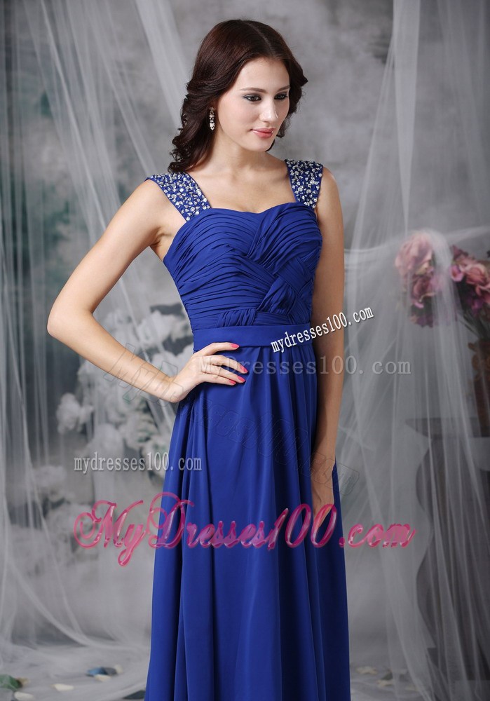Royal Blue Empire Straps Beading and Ruching for Graduation Dresses