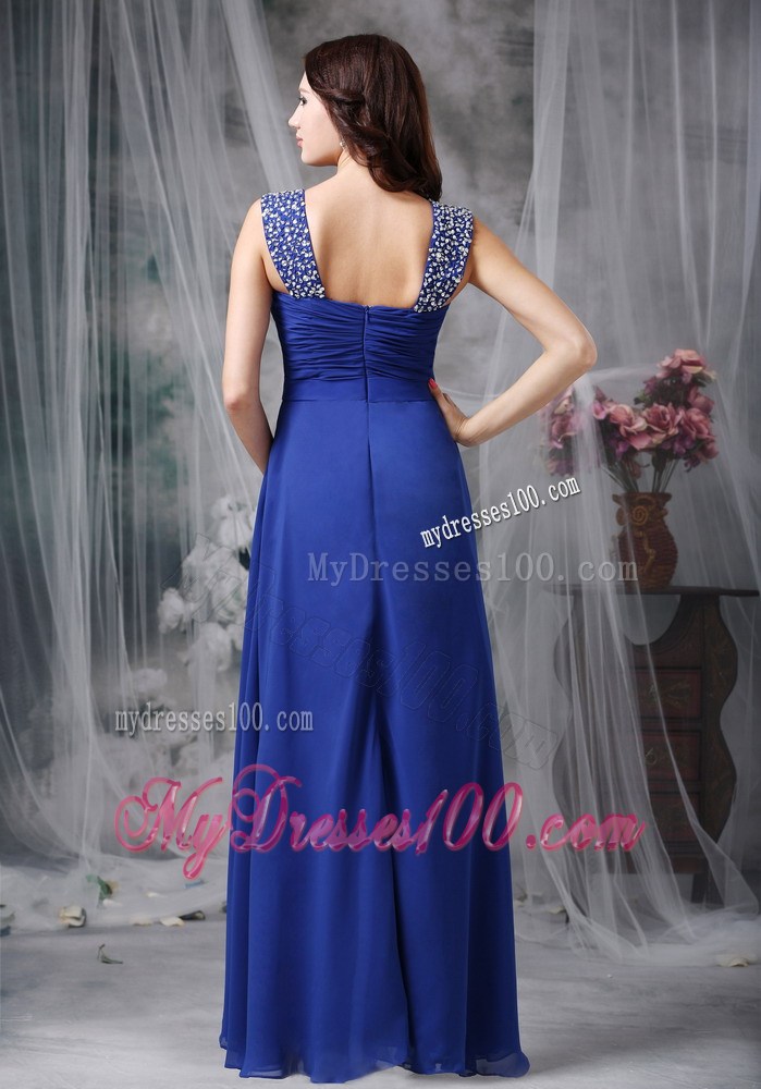 Royal Blue Empire Straps Beading and Ruching for Graduation Dresses