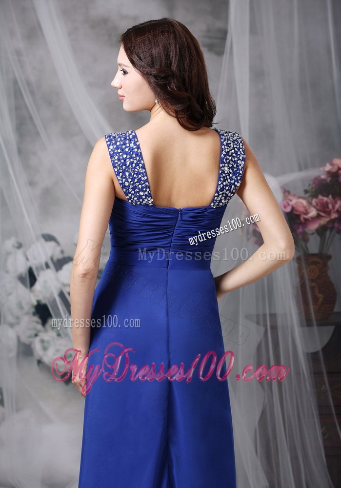 Royal Blue Empire Straps Beading and Ruching for Graduation Dresses