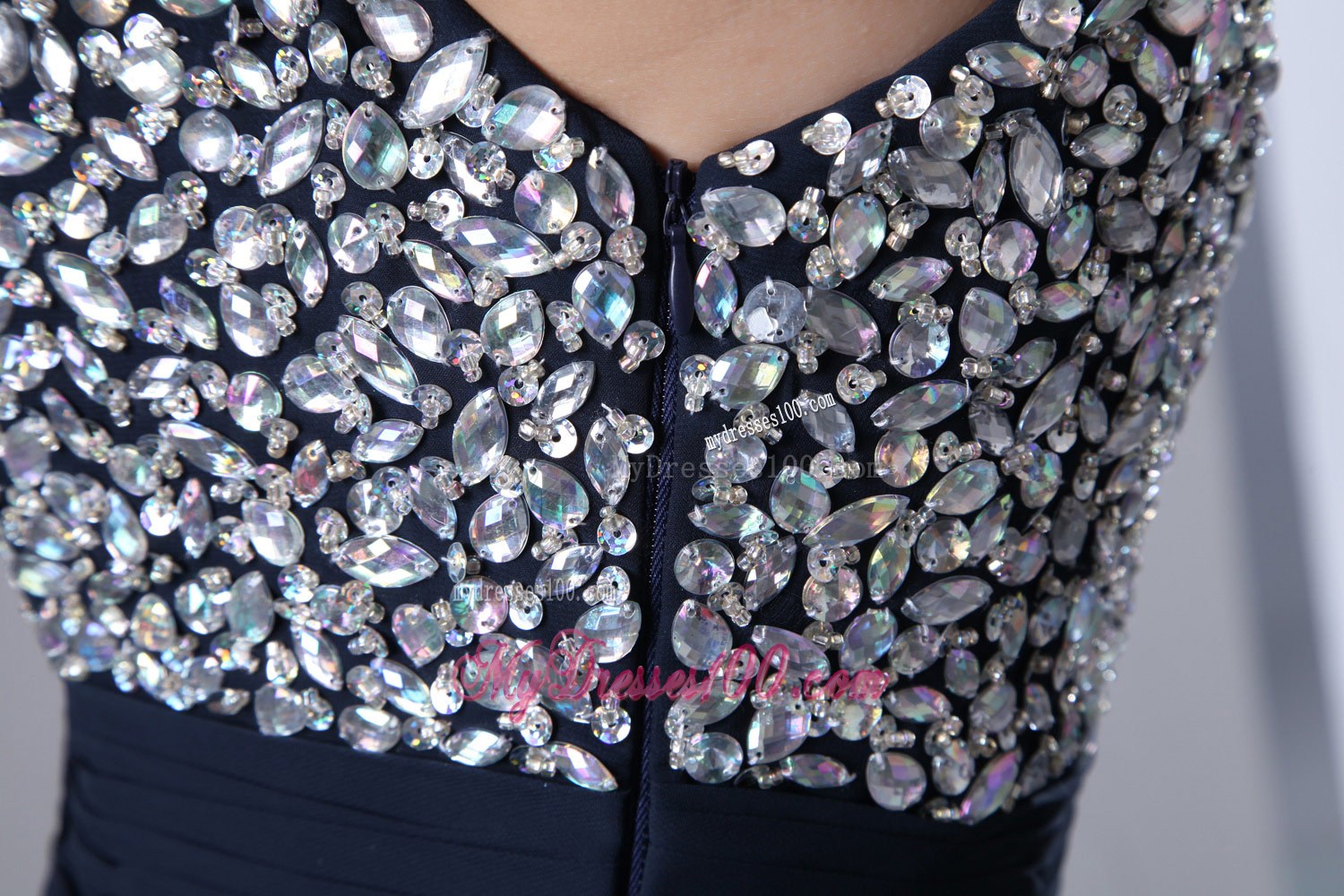 2013 Pretty Dark Navy Blue Straps Chiffon Beaded Graduation Dresses