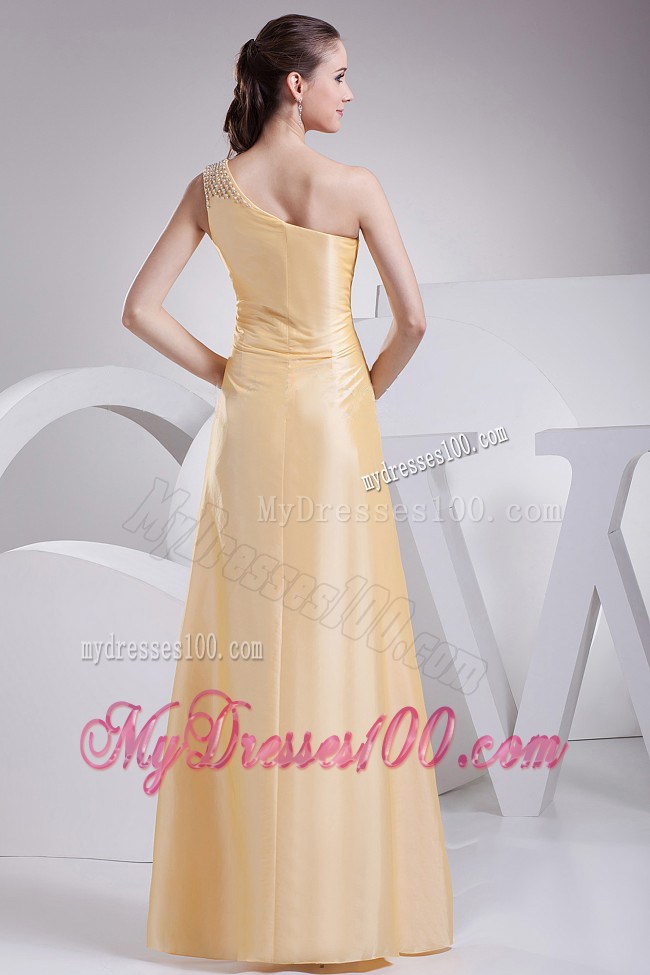 Beading and Ruching One Shoulder Yellow Graduation Dress For 2013