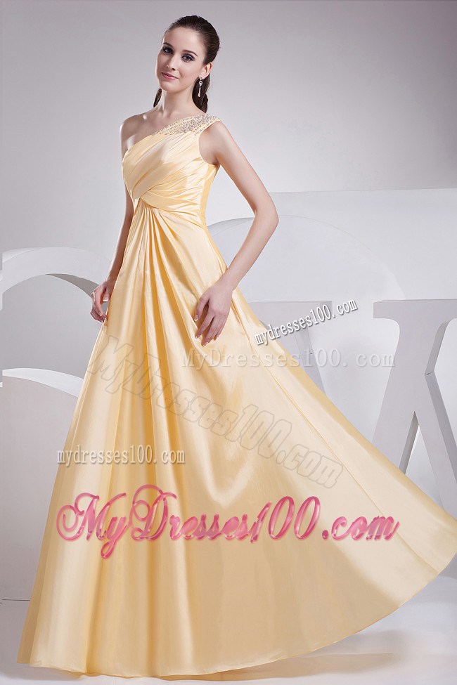 Beading and Ruching One Shoulder Yellow Graduation Dress For 2013