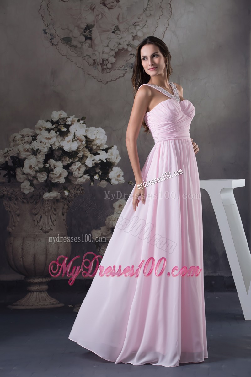 Beautiful Beading V-neck long Pink Column 2013 Prom Dress