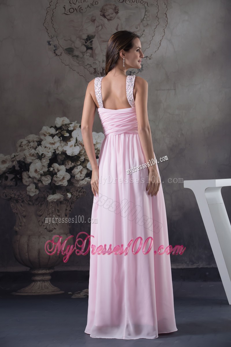 Beautiful Beading V-neck long Pink Column 2013 Prom Dress