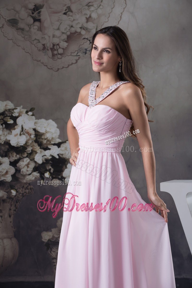 Beautiful Beading V-neck long Pink Column 2013 Prom Dress