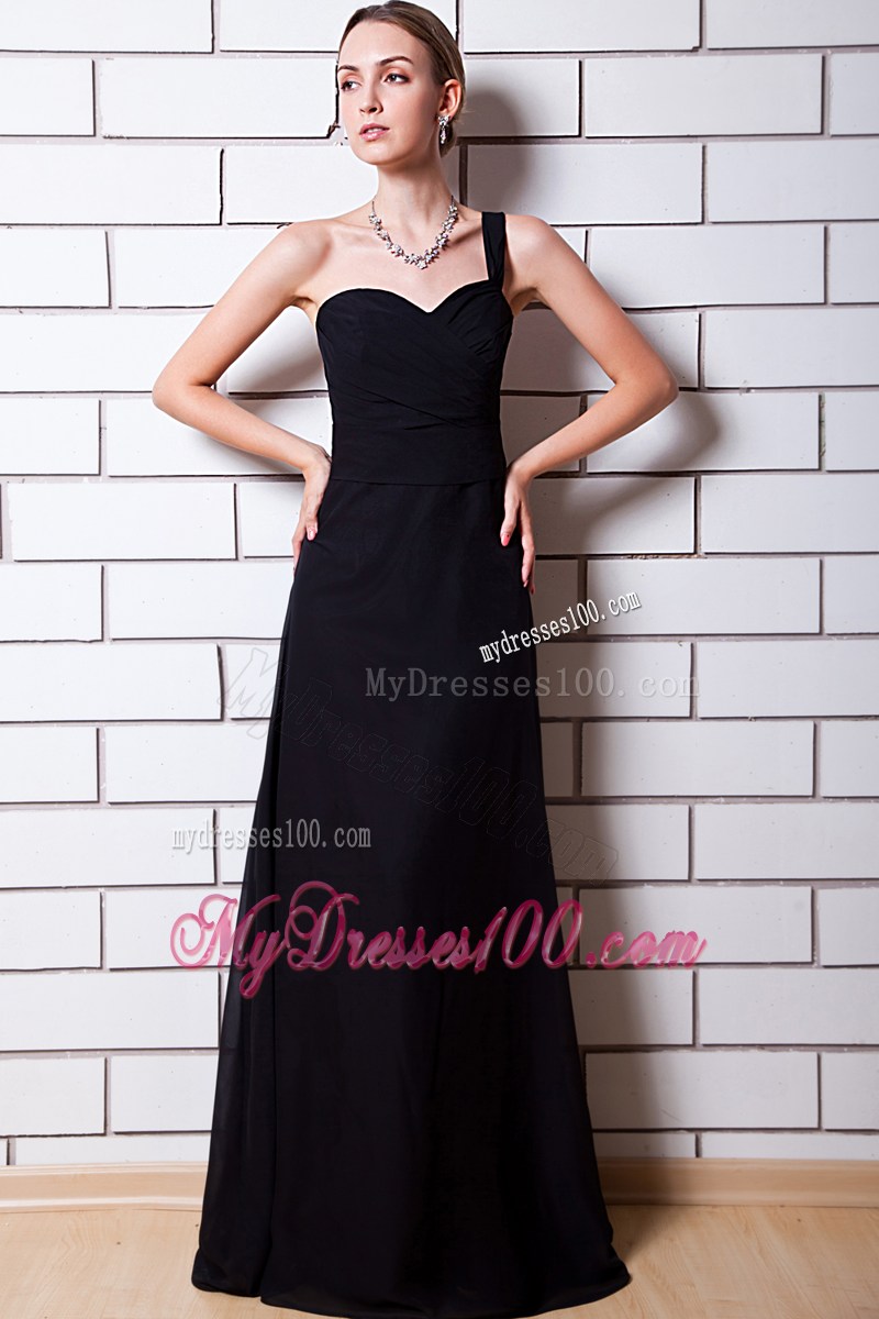 Black Column One Shoulder Floor-length Prom Graduation Dresses