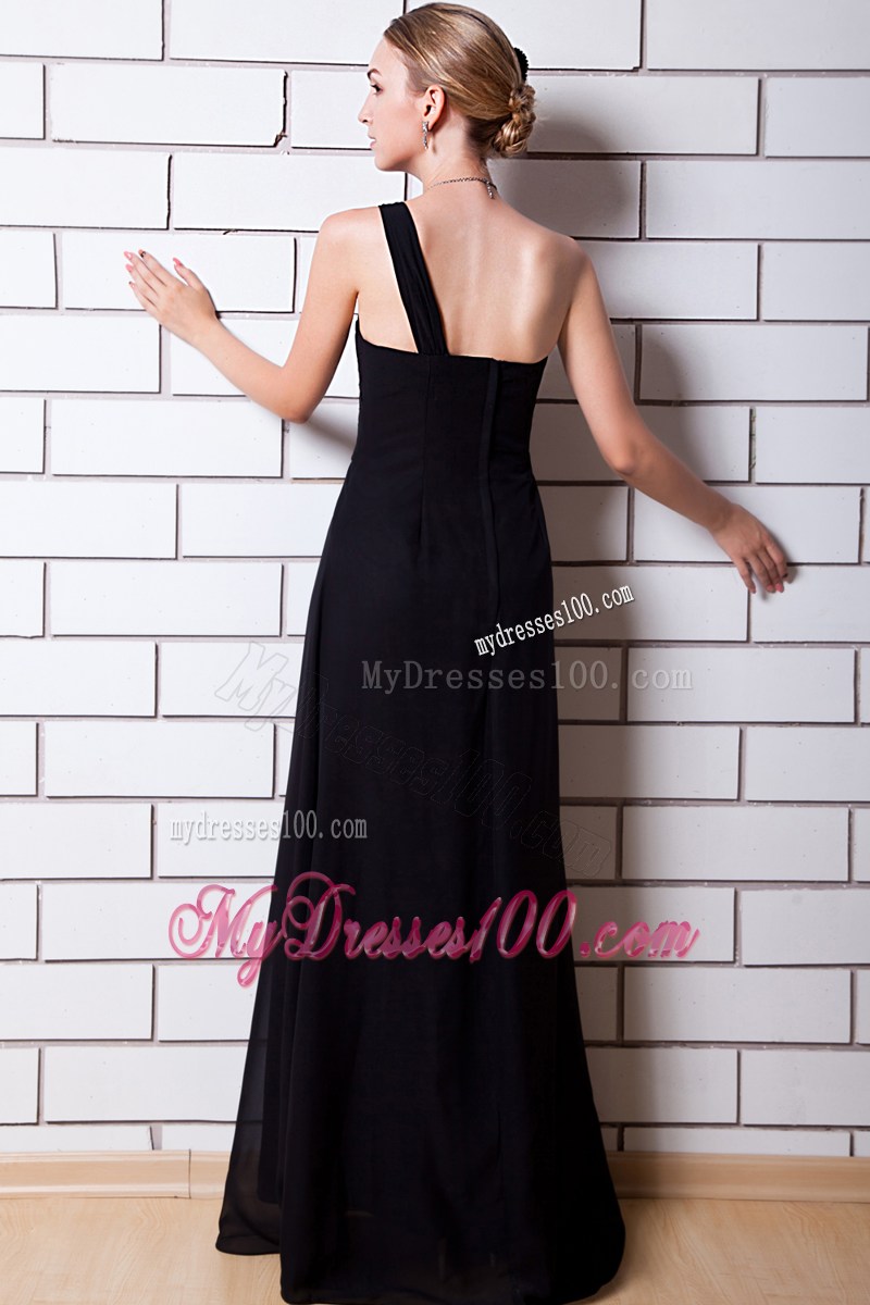Black Column One Shoulder Floor-length Prom Graduation Dresses