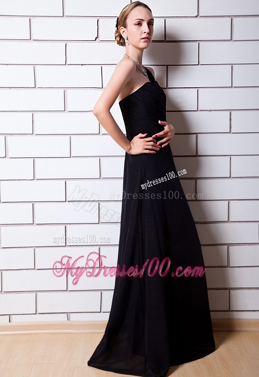 Black Column One Shoulder Floor-length Prom Graduation Dresses