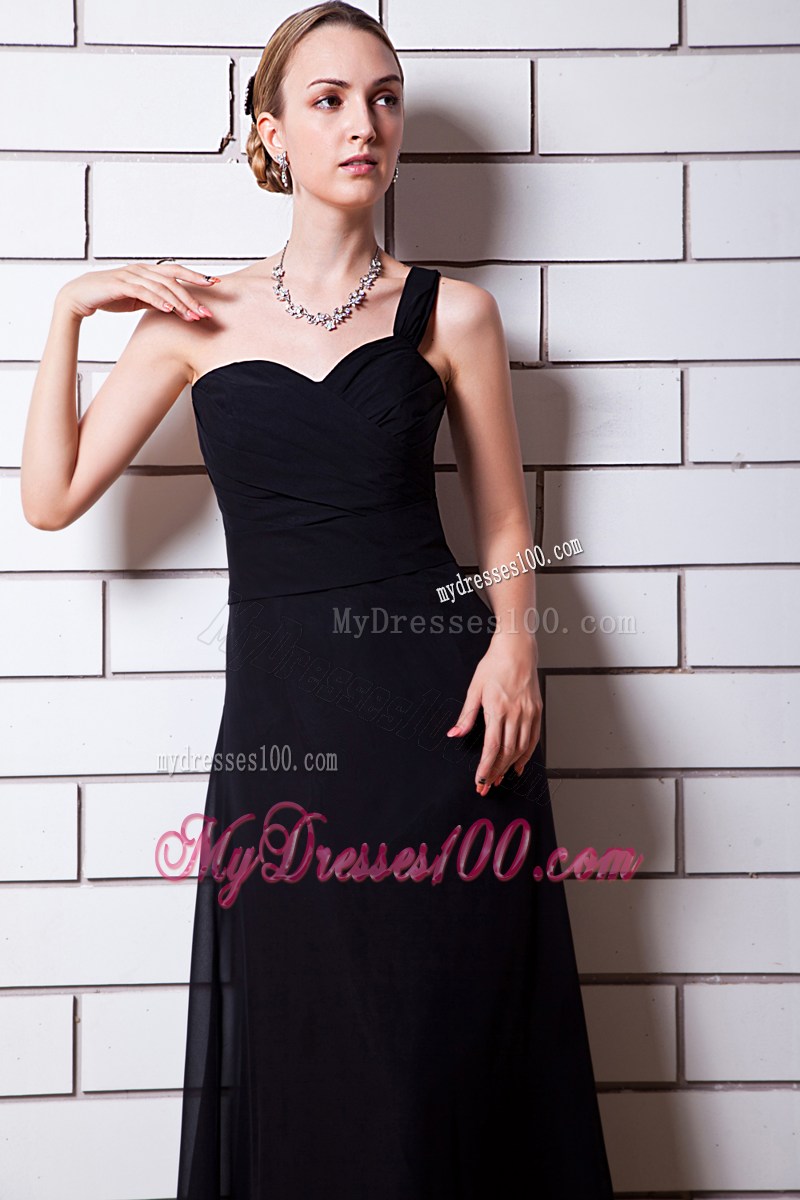Black Column One Shoulder Floor-length Prom Graduation Dresses