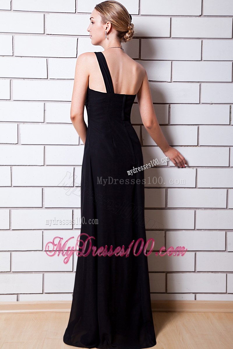 Black Column One Shoulder Floor-length Prom Graduation Dresses