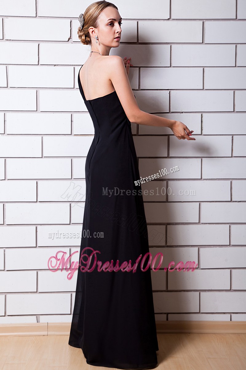 Black Column One Shoulder Floor-length Prom Graduation Dresses