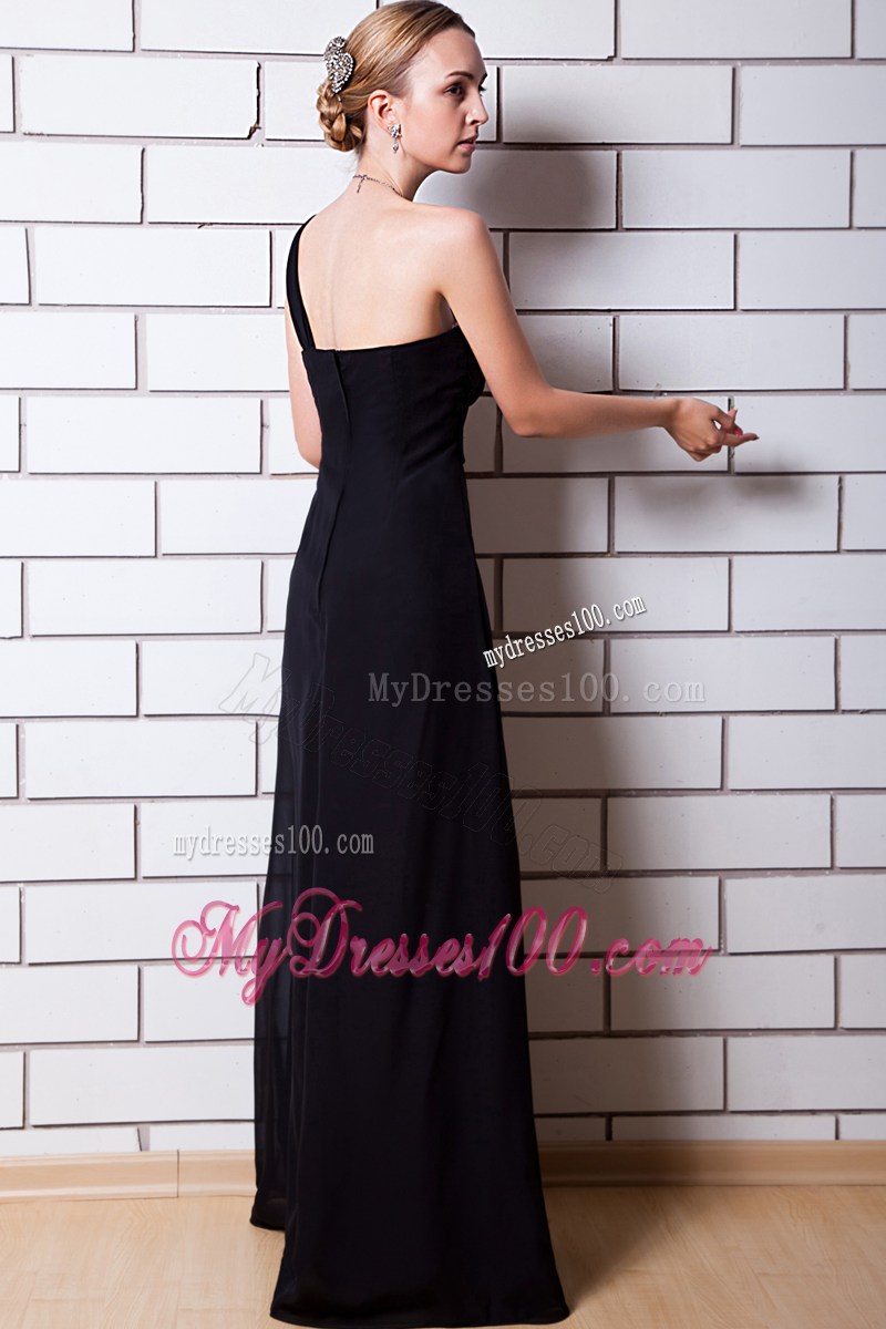 Black Column One Shoulder Floor-length Prom Graduation Dresses
