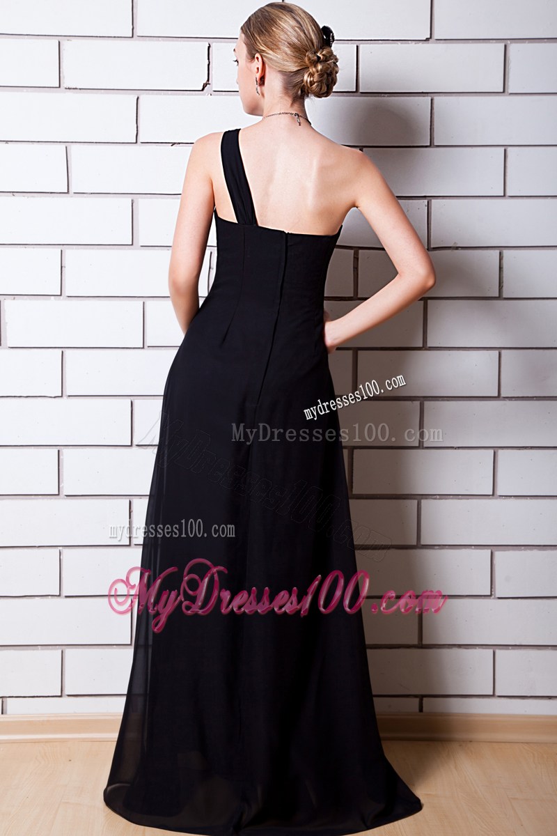 Black Column One Shoulder Floor-length Prom Graduation Dresses